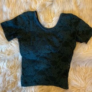 Green American Apparel lace short sleeve crop top
